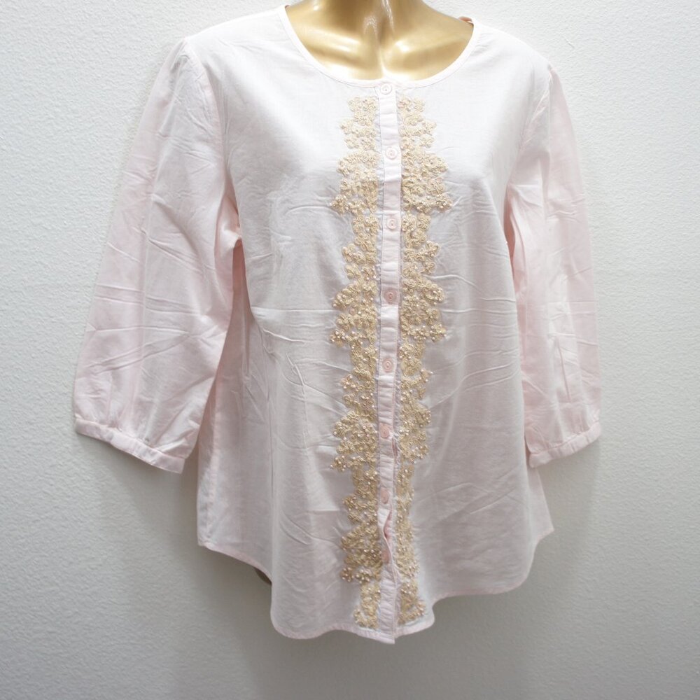 Chicos light pink embroidered beaded blouse size 1